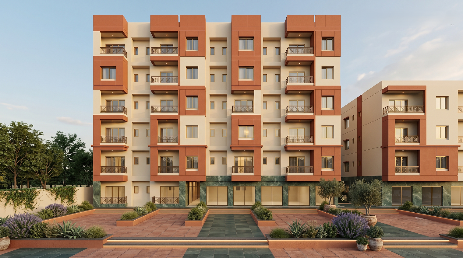 Student hostel building exterior at university campus