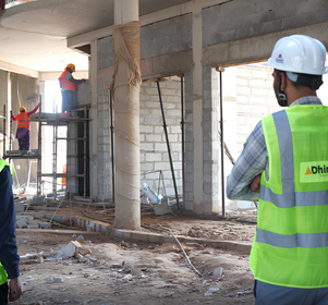 Hospital construction site with installation work